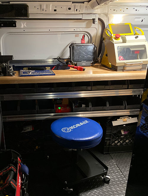 image of a laser key cutter in Osher's locksmith van